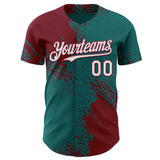 Custom Teal White-Crimson Abstract Brush Stroke Authentic Baseball Jersey