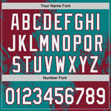 Custom Teal White-Crimson Abstract Brush Stroke Authentic Baseball Jersey