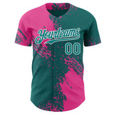 Custom Teal Pink-White Abstract Brush Stroke Authentic Baseball Jersey