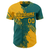 Custom Teal Yellow-Black Abstract Brush Stroke Authentic Baseball Jersey