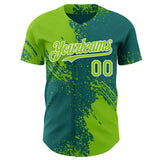 Custom Teal Neon Green-White Abstract Brush Stroke Authentic Baseball Jersey
