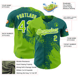 Custom Teal Neon Green-White Abstract Brush Stroke Authentic Baseball Jersey