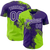 Custom Purple Neon Green-White Abstract Brush Stroke Authentic Baseball Jersey