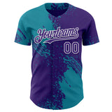 Custom Purple Teal-White Abstract Brush Stroke Authentic Baseball Jersey