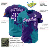 Custom Purple Teal-White Abstract Brush Stroke Authentic Baseball Jersey