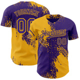 Custom Purple-Gold Abstract Brush Stroke Authentic Baseball Jersey