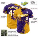 Custom Purple White-Gold Abstract Brush Stroke Authentic Baseball Jersey