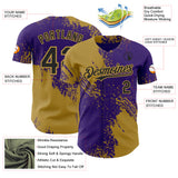 Custom Purple Black-Old Gold Abstract Brush Stroke Authentic Baseball Jersey