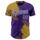 Custom Purple Old Gold-White Abstract Brush Stroke Authentic Baseball Jersey