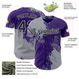 Custom Purple Black-Gray Abstract Brush Stroke Authentic Baseball Jersey