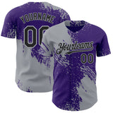 Custom Purple Black-Gray Abstract Brush Stroke Authentic Baseball Jersey