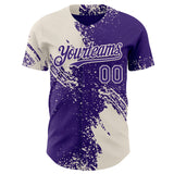Custom Purple-Cream Abstract Brush Stroke Authentic Baseball Jersey