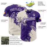 Custom Purple-Cream Abstract Brush Stroke Authentic Baseball Jersey