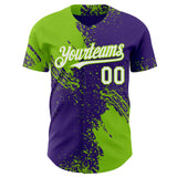 Custom Purple White-Neon Green Abstract Brush Stroke Authentic Baseball Jersey