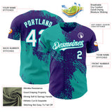 Custom Purple White-Aqua Abstract Brush Stroke Authentic Baseball Jersey