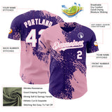 Custom Purple White-Light Pink Abstract Brush Stroke Authentic Baseball Jersey
