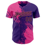 Custom Purple Black-Pink Abstract Brush Stroke Authentic Baseball Jersey