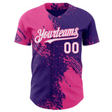 Custom Purple White-Pink Abstract Brush Stroke Authentic Baseball Jersey