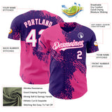 Custom Purple White-Pink Abstract Brush Stroke Authentic Baseball Jersey