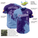 Custom Purple Light Blue-White Abstract Brush Stroke Authentic Baseball Jersey