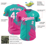 Custom Aqua White-Pink Abstract Brush Stroke Authentic Baseball Jersey