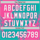 Custom Aqua White-Pink Abstract Brush Stroke Authentic Baseball Jersey