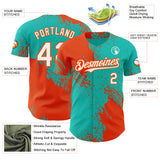 Custom Aqua White-Orange Abstract Brush Stroke Authentic Baseball Jersey