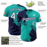 Custom Aqua White-Navy Abstract Brush Stroke Authentic Baseball Jersey