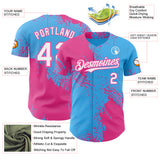 Custom Sky Blue White-Pink Abstract Brush Stroke Authentic Baseball Jersey