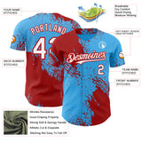 Custom Sky Blue White-Red Abstract Brush Stroke Authentic Baseball Jersey