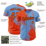 Custom Light Blue Orange-Black Abstract Brush Stroke Authentic Baseball Jersey