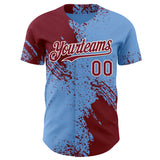 Custom Light Blue Crimson-Cream Abstract Brush Stroke Authentic Baseball Jersey
