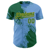 Custom Light Blue Kelly Green-Gold Abstract Brush Stroke Authentic Baseball Jersey