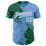 Custom Light Blue Kelly Green-White Abstract Brush Stroke Authentic Baseball Jersey