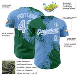 Custom Light Blue Kelly Green-White Abstract Brush Stroke Authentic Baseball Jersey