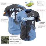 Custom Steel Gray White-Light Blue Abstract Brush Stroke Authentic Baseball Jersey