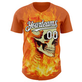 Custom Orange White-Black Flames Skull Authentic Baseball Jersey