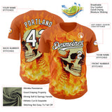 Custom Orange White-Black Flames Skull Authentic Baseball Jersey