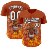 Custom Texas Orange White-Black Flames Skull Authentic Baseball Jersey