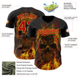 Custom Black Red-Old Gold Flames Skull Authentic Baseball Jersey
