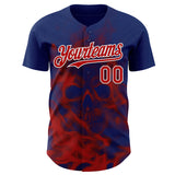 Custom Royal Red-White Flames Skull Smoke Authentic Baseball Jersey