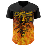 Custom Black-Gold Flames Skull Authentic Baseball Jersey