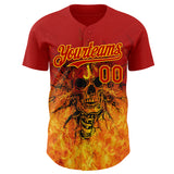 Custom Red-Gold Flames Skull Authentic Baseball Jersey