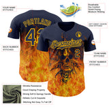 Custom Navy-Gold Flames Skull Authentic Baseball Jersey