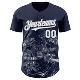 Custom Navy White-Gray Skull Authentic Baseball Jersey