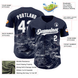Custom Navy White-Gray Skull Authentic Baseball Jersey