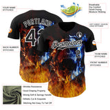 Custom Black-White Flames Skull Authentic Baseball Jersey