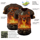 Custom Brown Black-Orange Flames Skull Authentic Baseball Jersey
