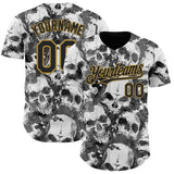 Custom Gray Black-Old Gold Flames Skull Smoke Authentic Baseball Jersey