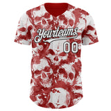 Custom Red White-Black Flames Skull Smoke Authentic Baseball Jersey